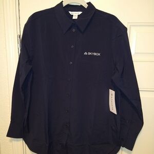 NWT Athleta Midday Relaxed Blue Long Sleeve Button Shirt Women's sz Small